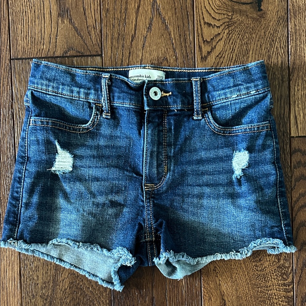 Abercrombie Kids Dark Blue Distressed Jean Shorts